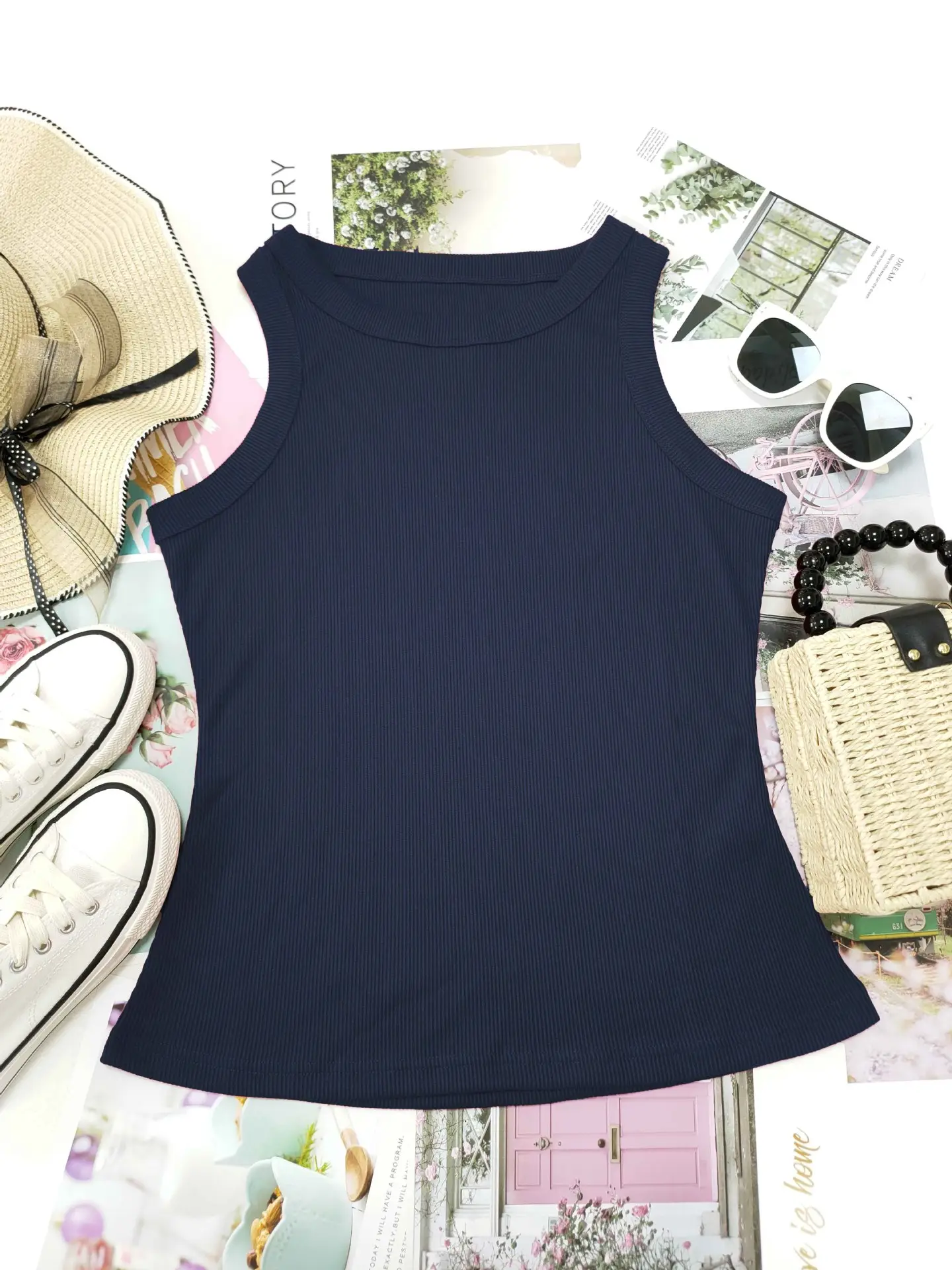 Black Solid Color Tank Top for Women — feature 25