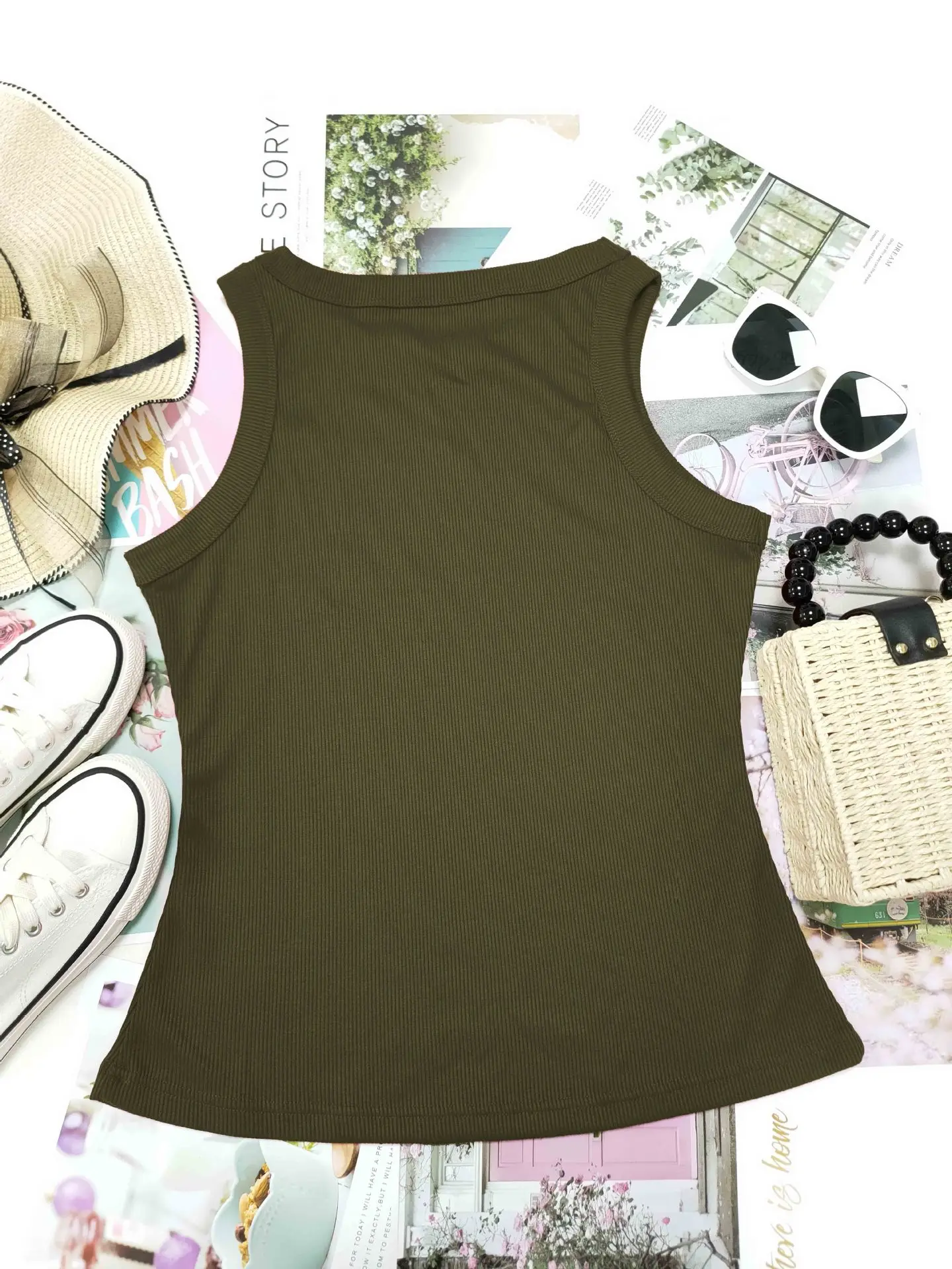 Black Solid Color Tank Top for Women — feature 30