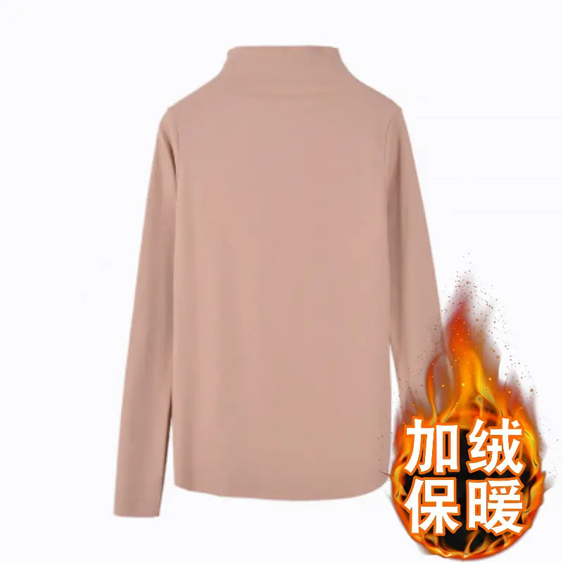 Women's 2021 Brown High Collar Long Sleeve T-Shirt - Image 7