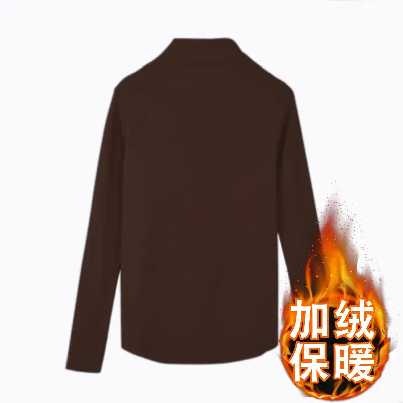 Women's 2021 Brown High Collar Long Sleeve T-Shirt - Image 8
