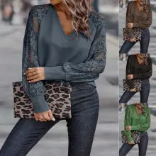 2024 V Neck Digital Printed Long Sleeve T-Shirt Women — feature 9