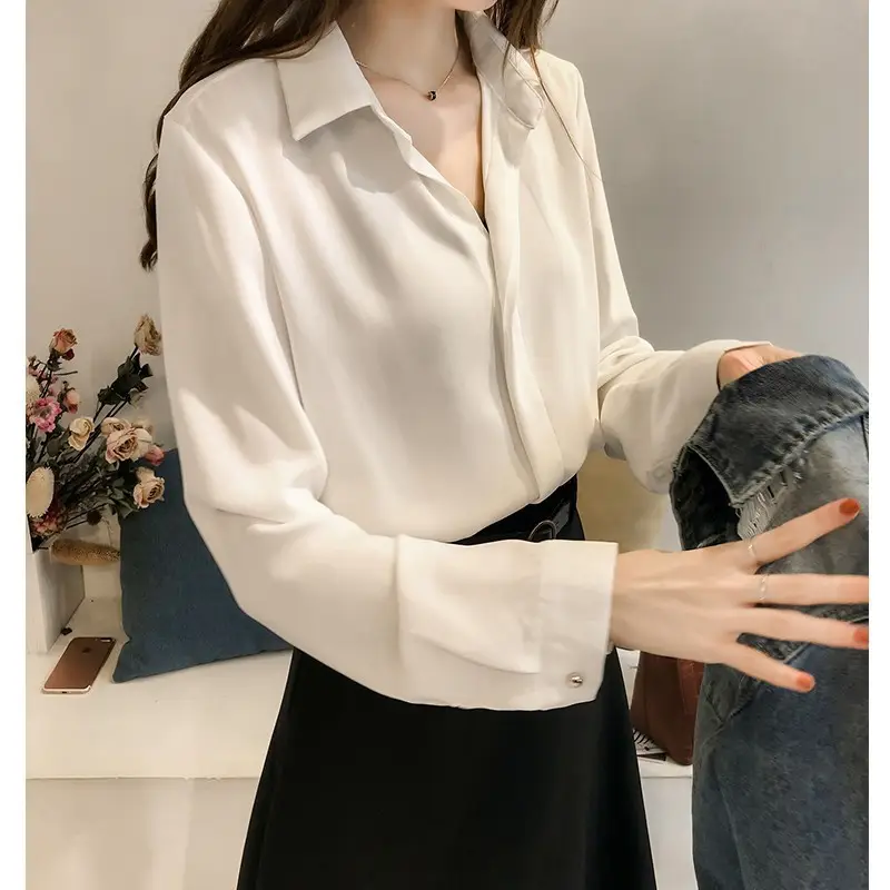 2023 Korean Style Long Sleeve Chiffon Shirt Women - Image 6