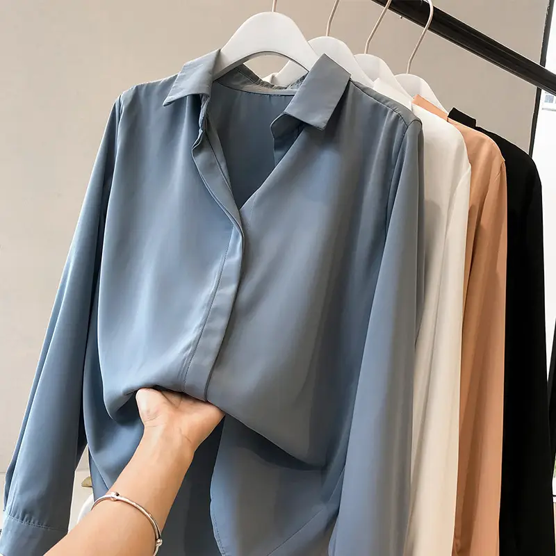 2023 Korean Style Long Sleeve Chiffon Shirt Women - Image 8