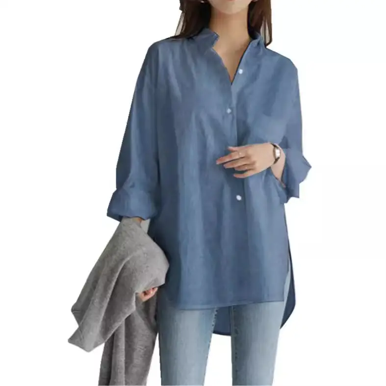 Women's Loose Button Long Sleeve Lavender Shirt - Image 9