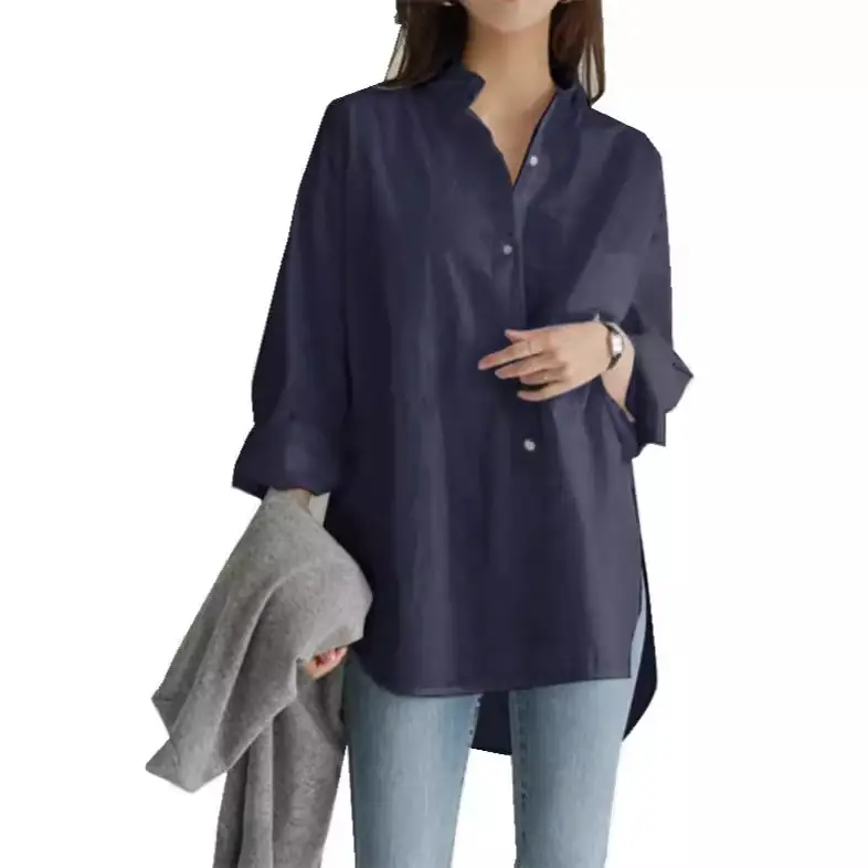Women's Loose Button Long Sleeve Lavender Shirt - Image 10
