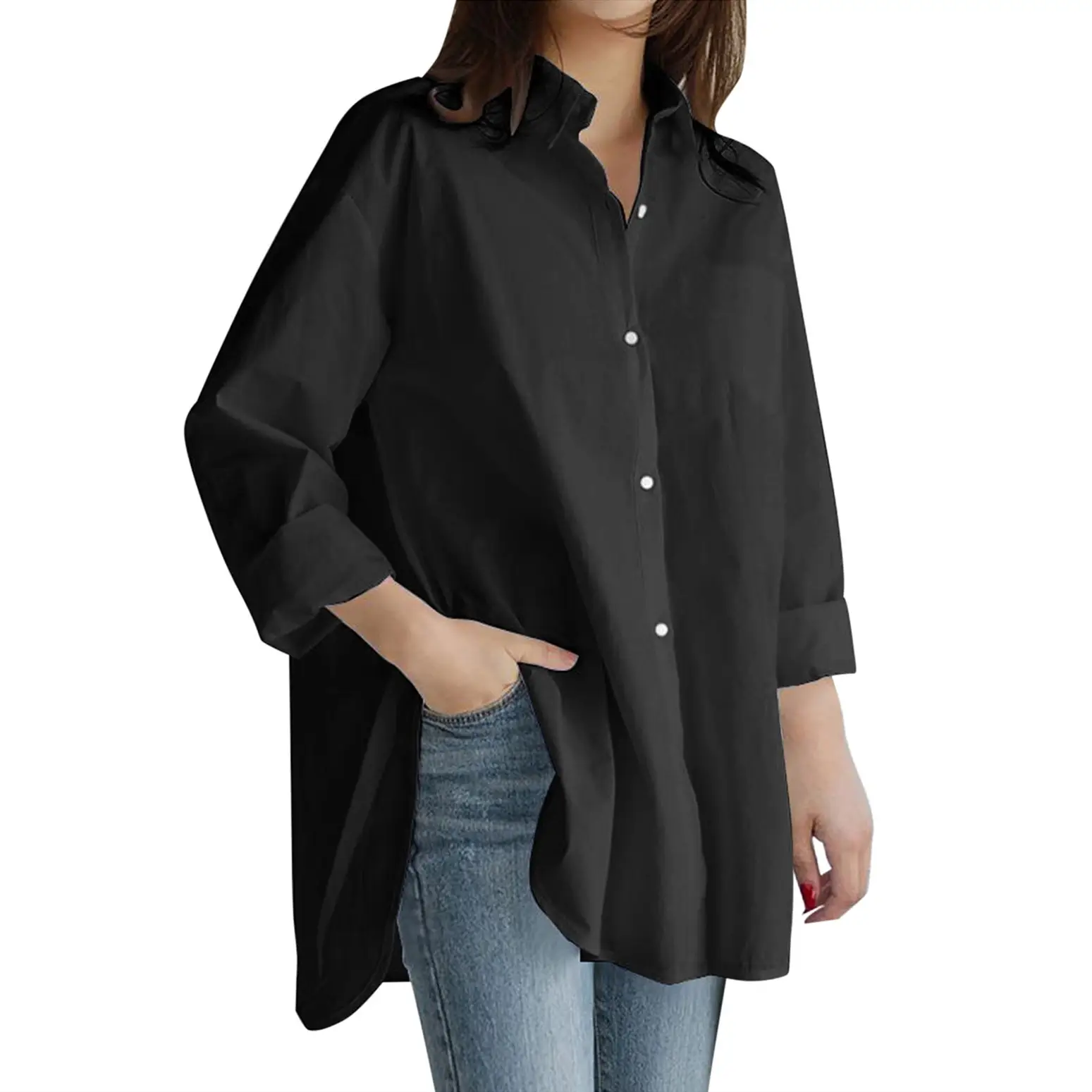 Women's Loose Button Long Sleeve Lavender Shirt - Image 11