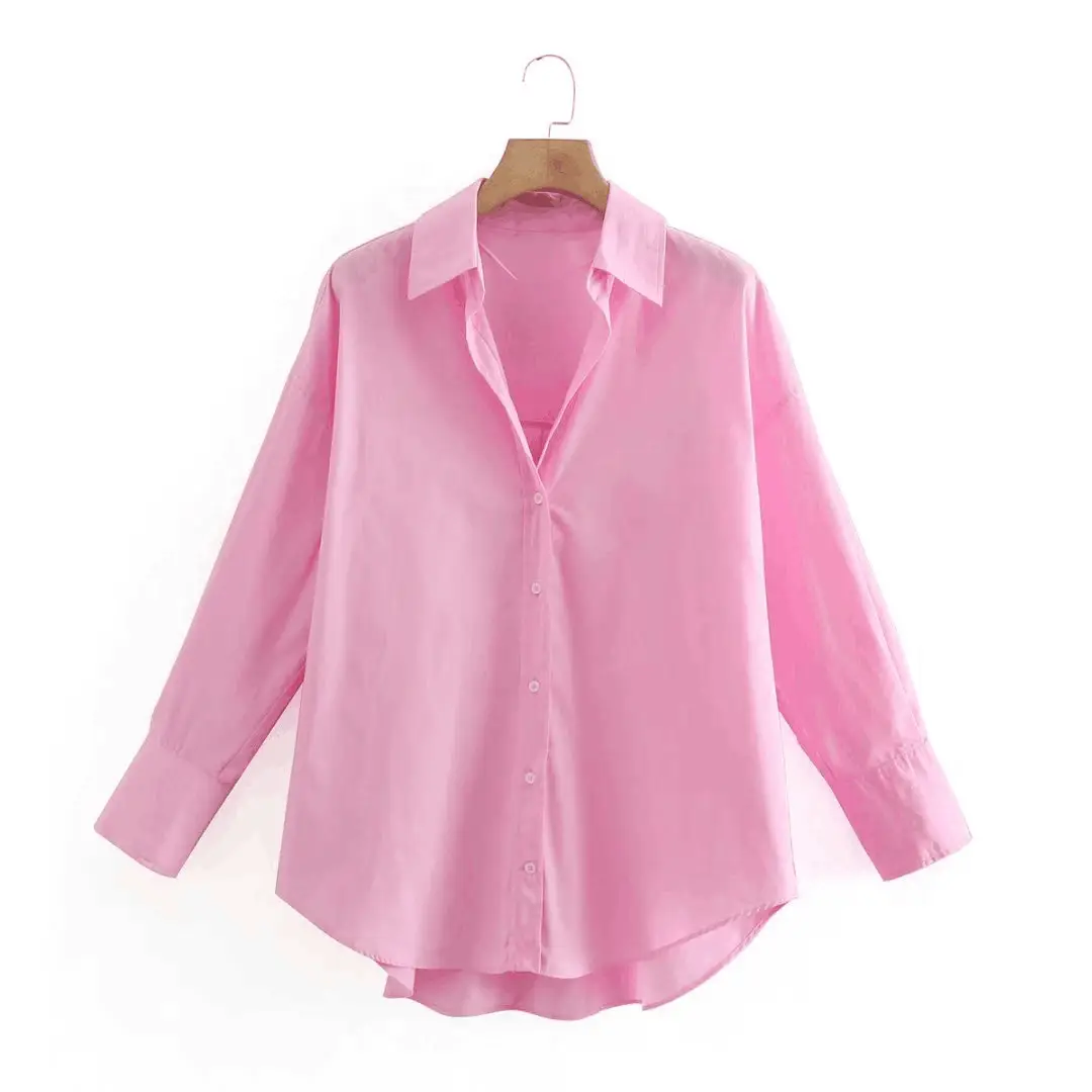 Women's Loose Button Long Sleeve Lavender Shirt - Image 3