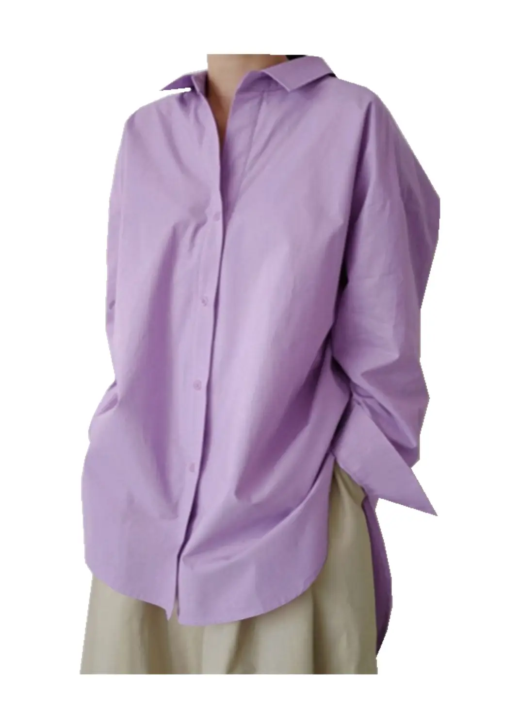 Women's Loose Button Long Sleeve Lavender Shirt - Image 4