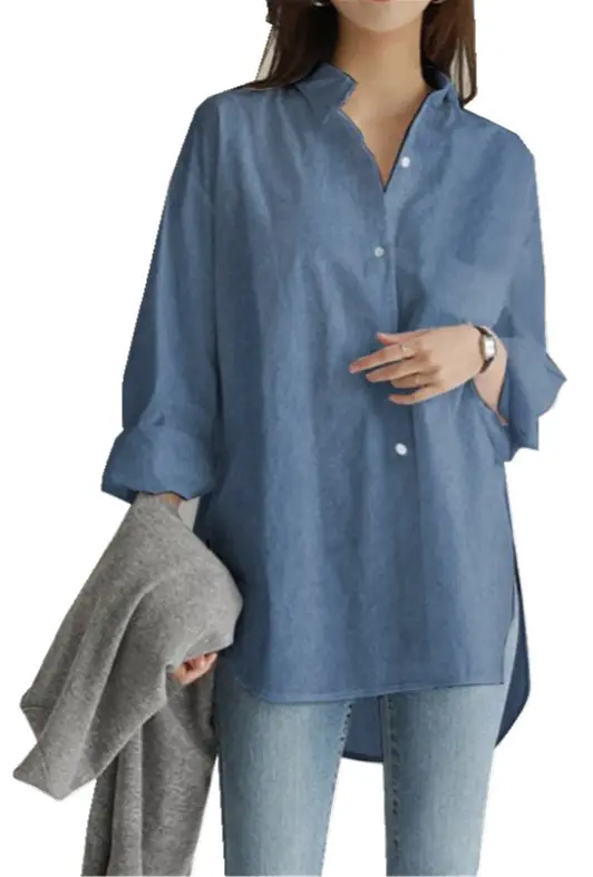 Women's Loose Button Long Sleeve Lavender Shirt - Image 5