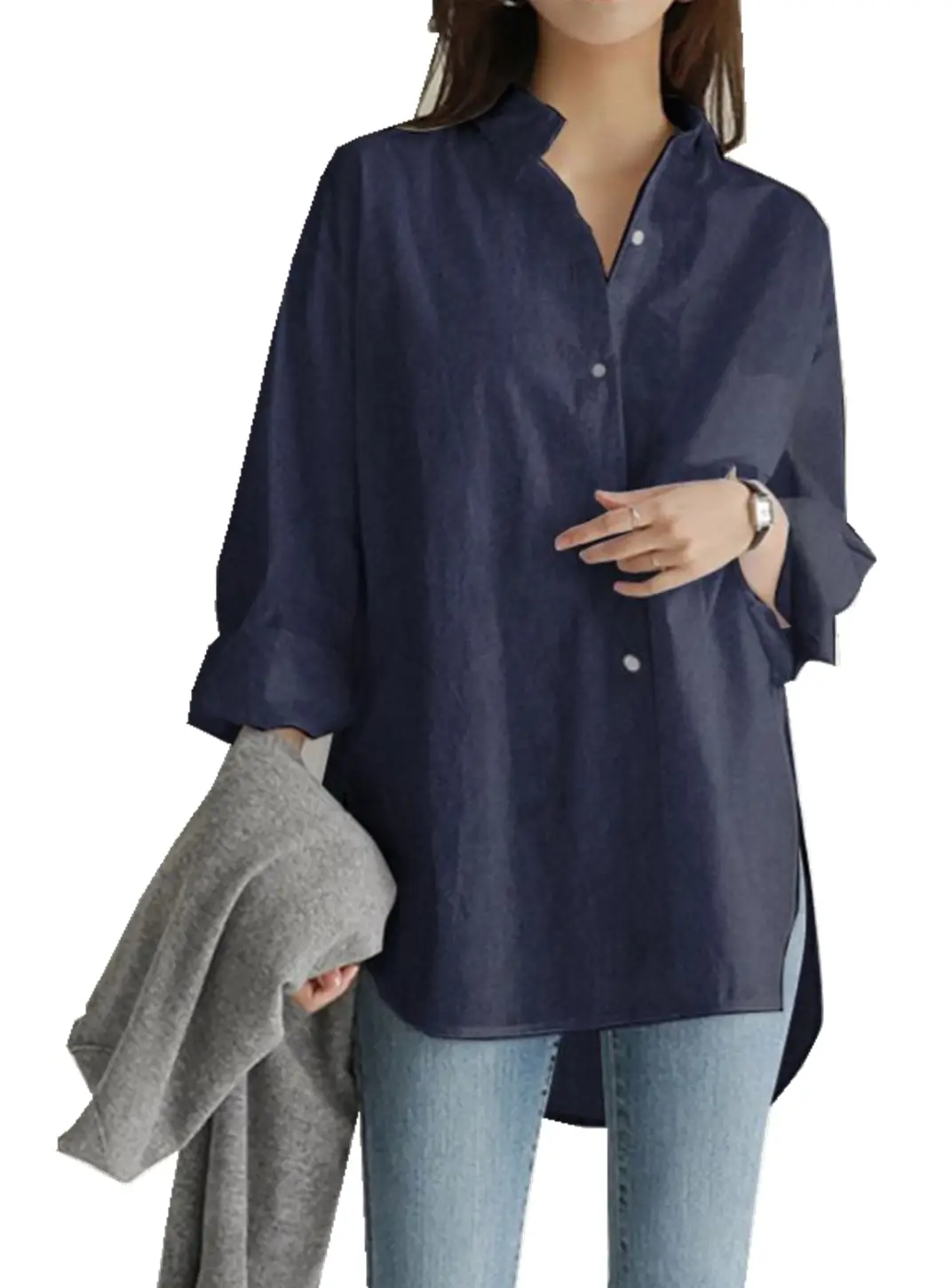 Women's Loose Button Long Sleeve Lavender Shirt - Image 6