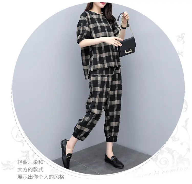 Women Plaid 2-Piece Summer Pants Set Plus Size — feature 16