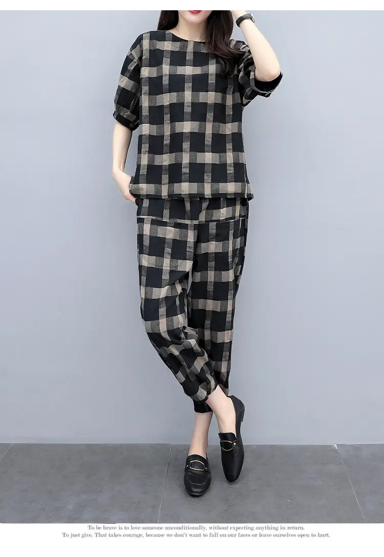Women Plaid 2-Piece Summer Pants Set Plus Size — feature 17