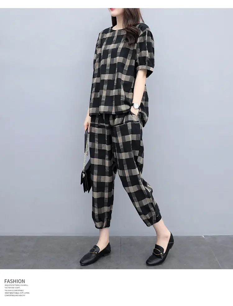 Women Plaid 2-Piece Summer Pants Set Plus Size — feature 18