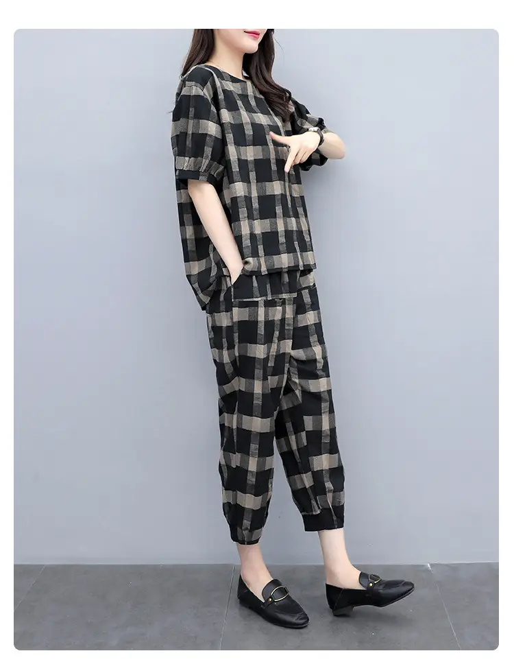 Women Plaid 2-Piece Summer Pants Set Plus Size — feature 19