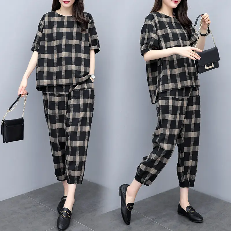 Women Plaid 2-Piece Summer Pants Set Plus Size — feature 20