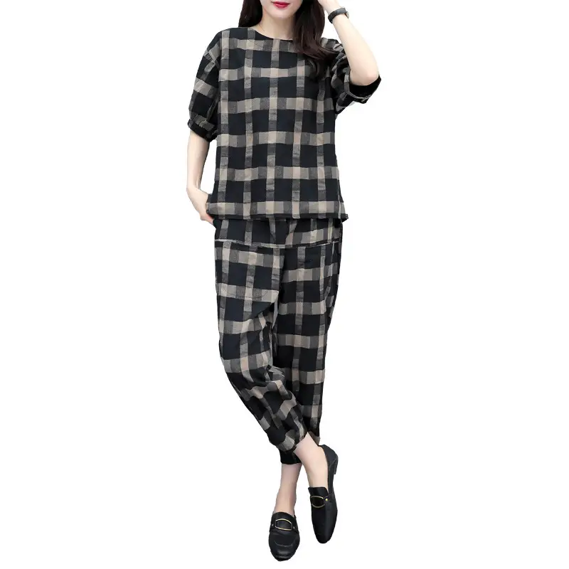 Women Plaid 2-Piece Summer Pants Set Plus Size — feature 23