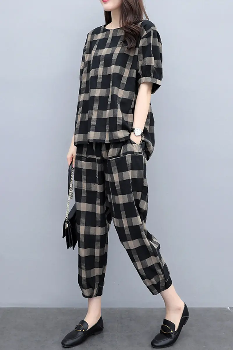 Women Plaid 2-Piece Summer Pants Set Plus Size — feature 24