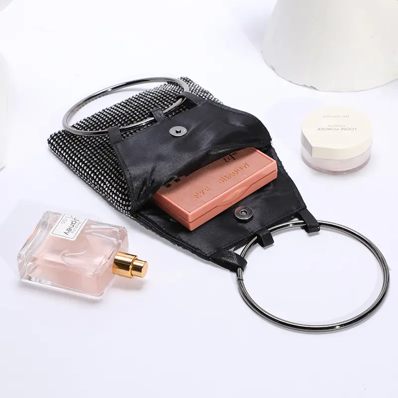 Silver Rhinestone Party Bag with Mirror Handle - Image 4