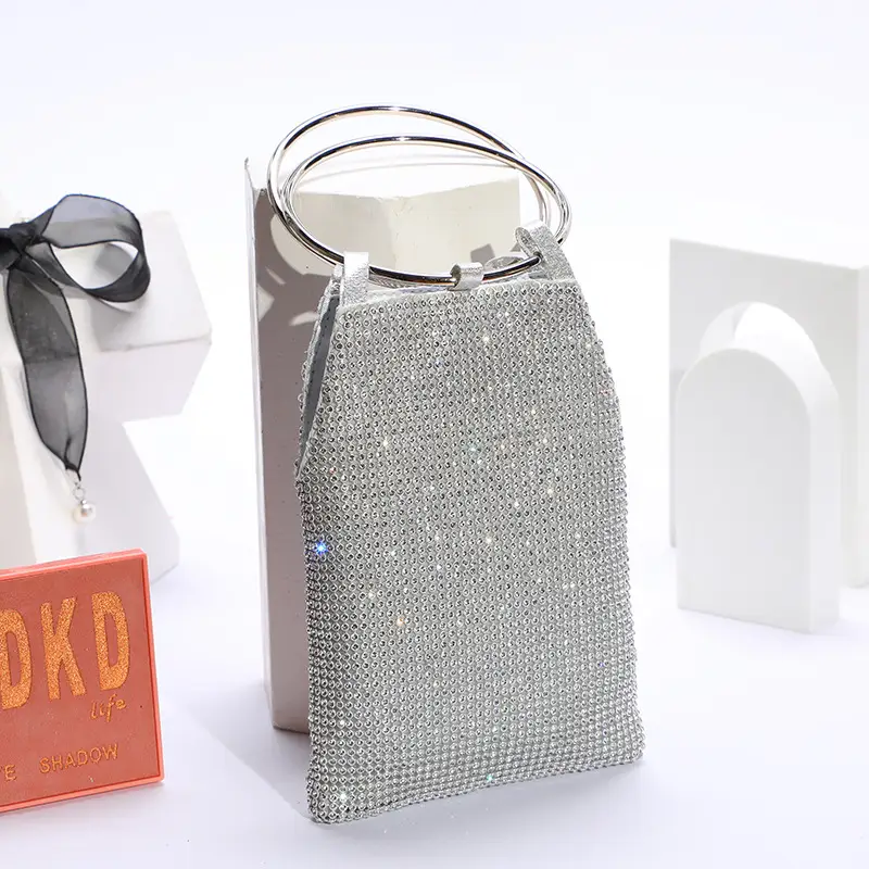Silver Rhinestone Party Bag with Mirror Handle — feature 9