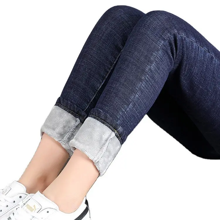 Women Black Fleece Lined High Waist Winter Jeans 2021 - Image 7