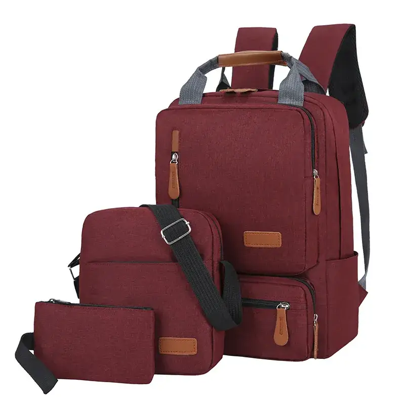 Maroon 3-Piece Business Backpack Set with USB Charging Port - Image 8