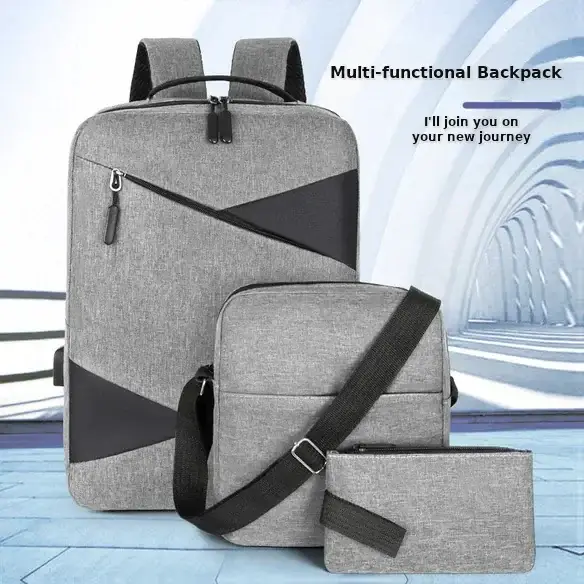Maroon 3-Piece Business Backpack Set with USB Charging Port — feature 1