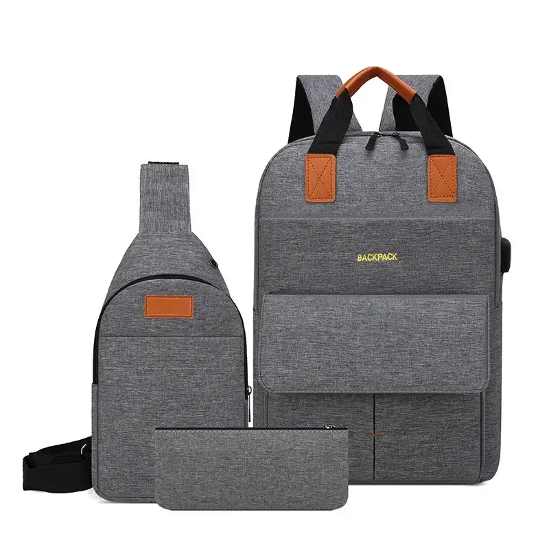 Maroon 3-Piece Business Backpack Set with USB Charging Port — feature 12