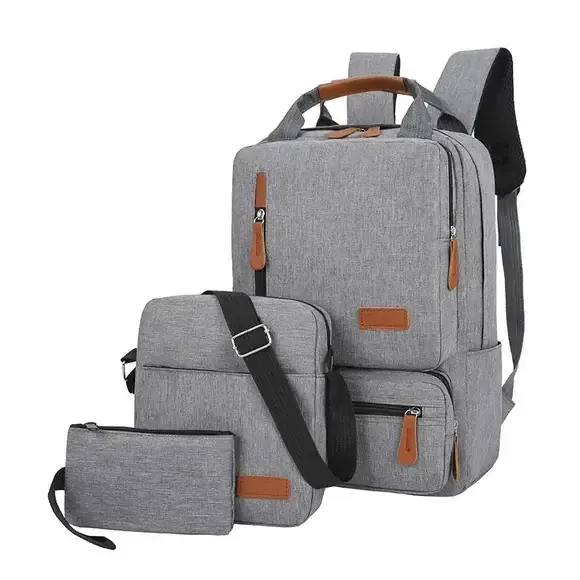 Maroon 3-Piece Business Backpack Set with USB Charging Port — feature 2