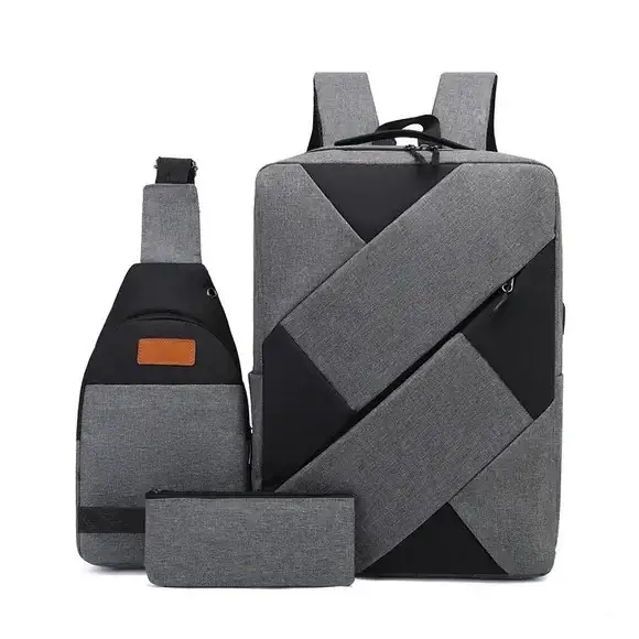 Maroon 3-Piece Business Backpack Set with USB Charging Port — feature 8