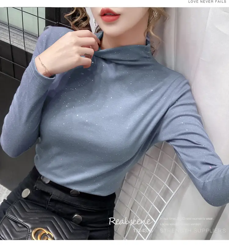 Black Sparkly Long Sleeve T-Shirt for Women — feature 17