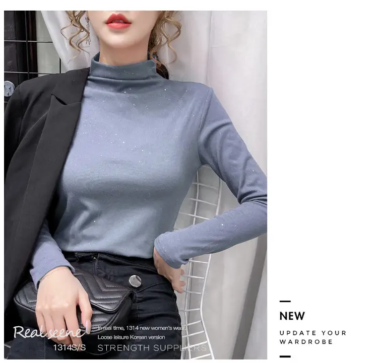 Black Sparkly Long Sleeve T-Shirt for Women — feature 18