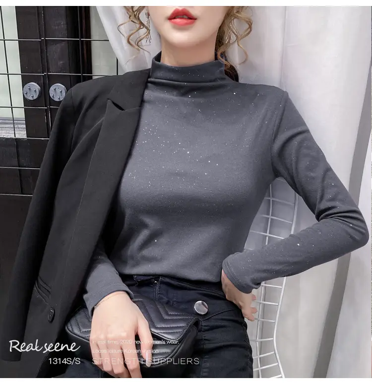 Black Sparkly Long Sleeve T-Shirt for Women — feature 19
