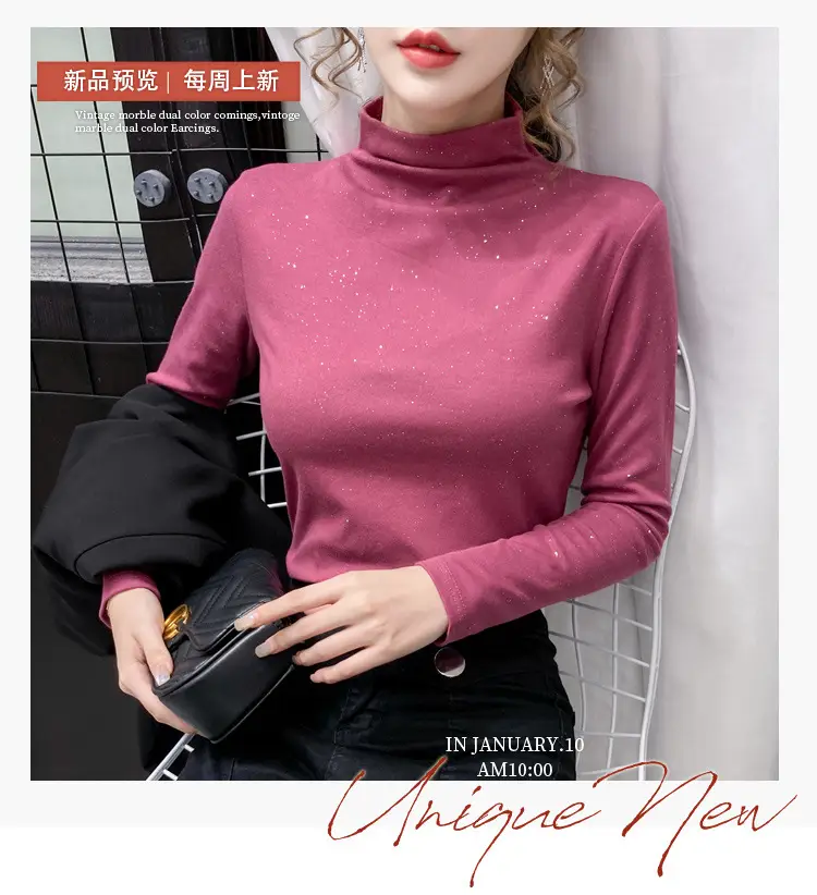 Black Sparkly Long Sleeve T-Shirt for Women — feature 2