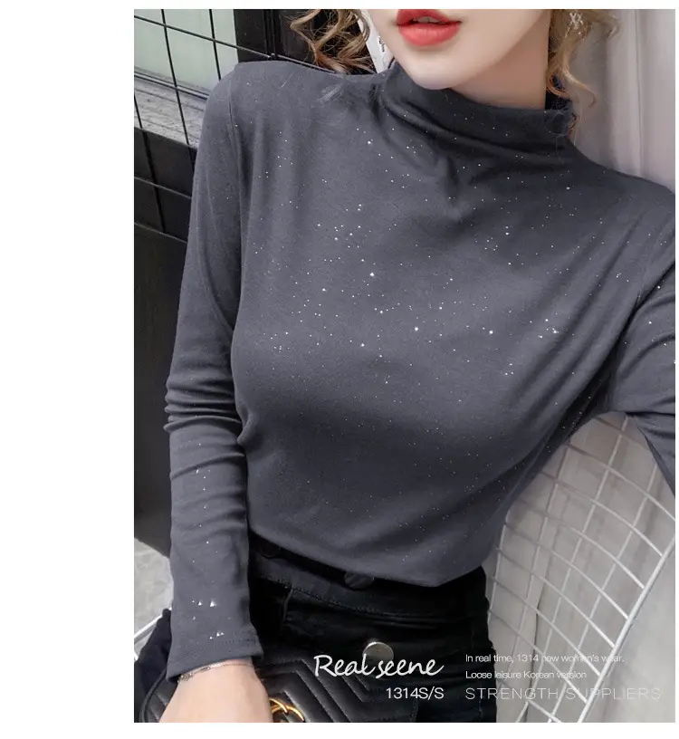 Black Sparkly Long Sleeve T-Shirt for Women — feature 20