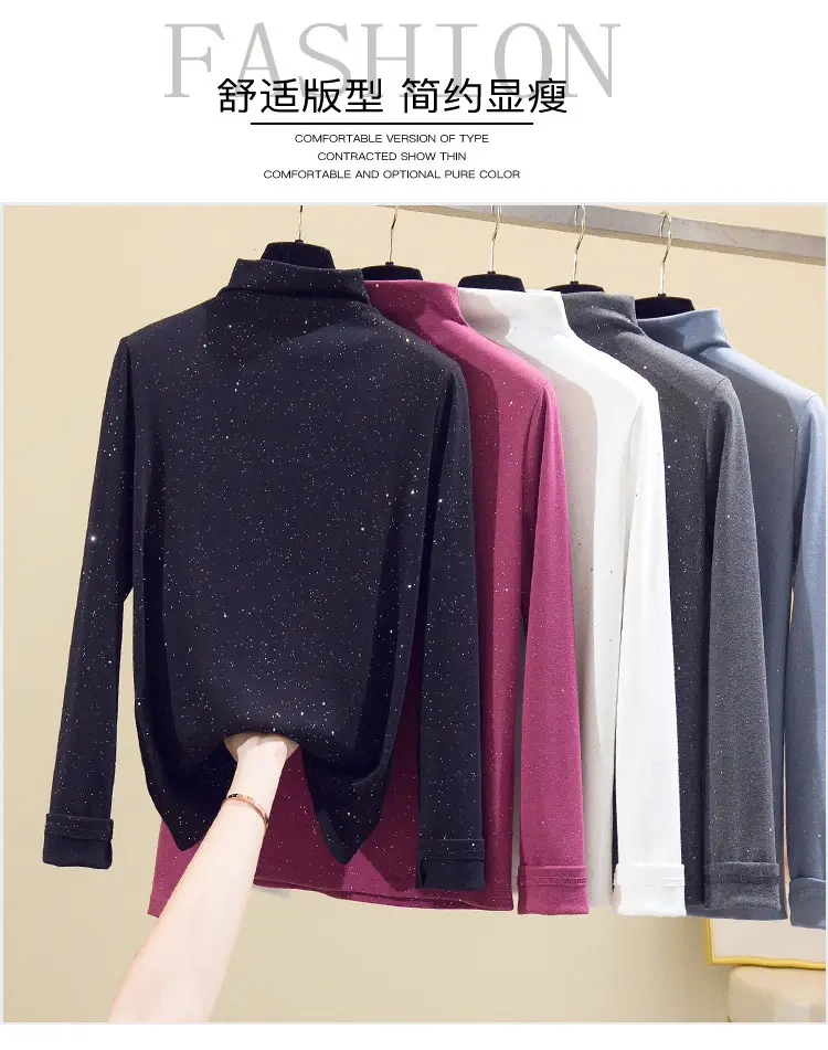 Black Sparkly Long Sleeve T-Shirt for Women — feature 3