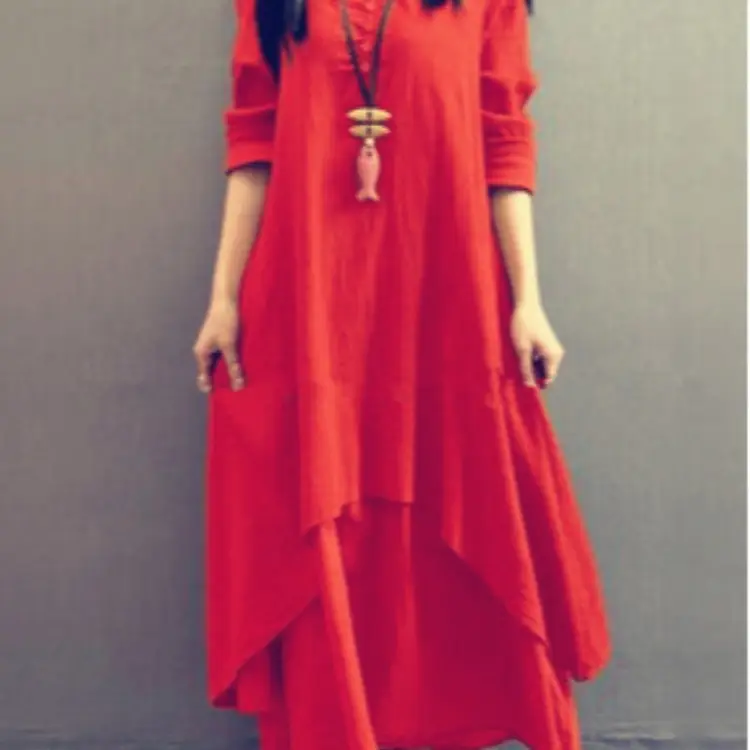 2024 Long Linen Skirt Dress White Loose Sleeve - Image 8