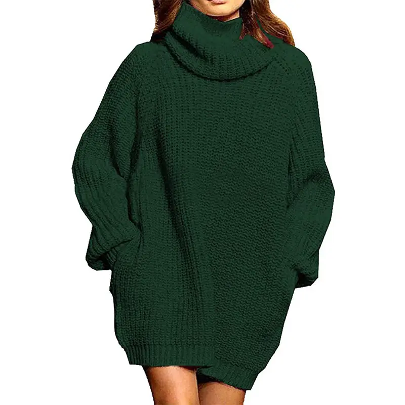 Women Long Sleeve Turtleneck Sweater Grey Knitted Mid Length - Image 5