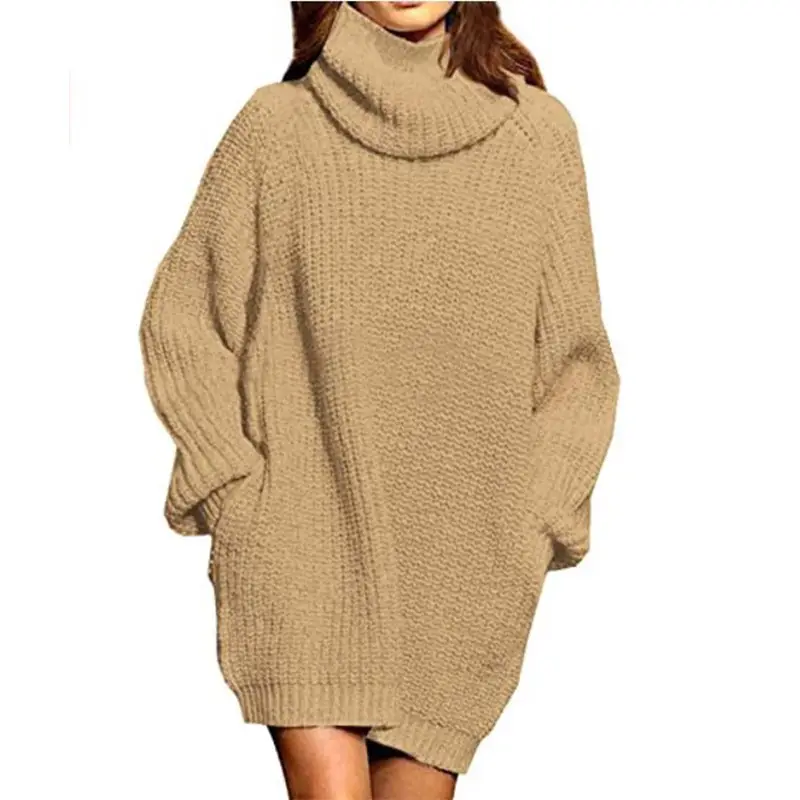 Women Long Sleeve Turtleneck Sweater Grey Knitted Mid Length - Image 6