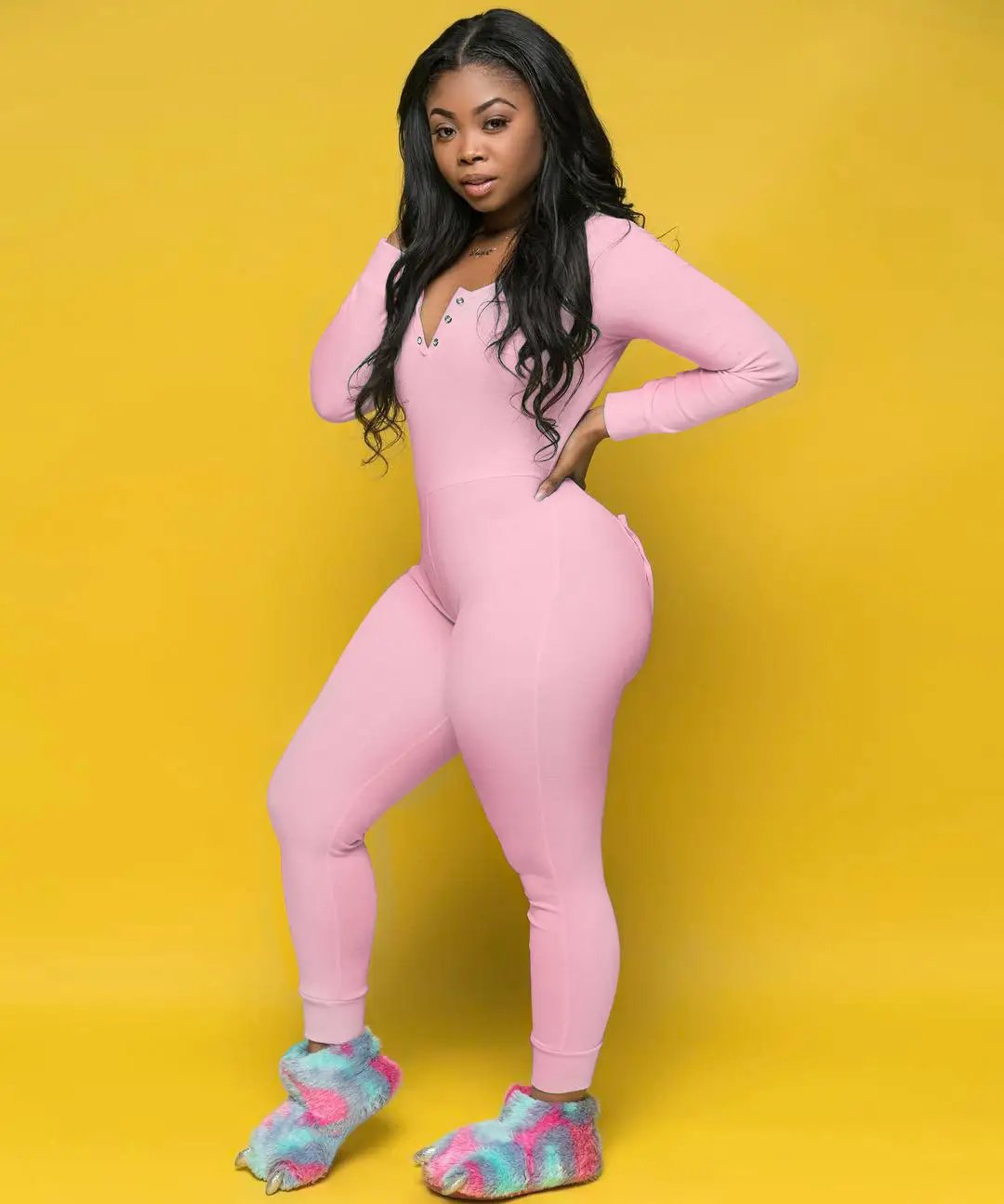 Pink Flapper Long Sleeve Jumpsuit with Colorful Boots — feature 6