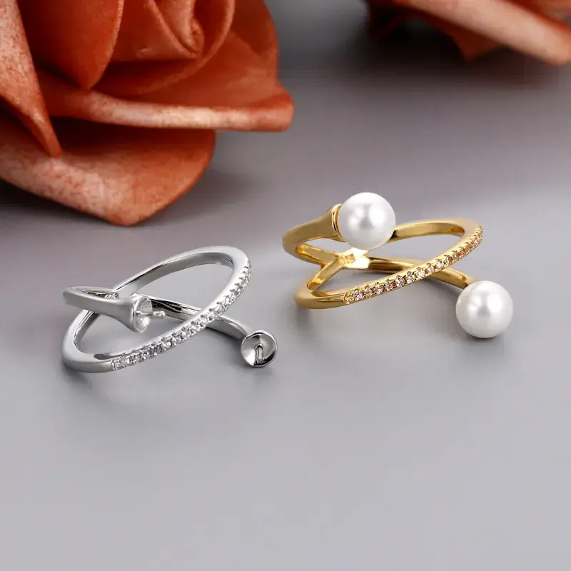 Korean Bead Cross Ring Gold Silver Double Line Fashion - Image 6