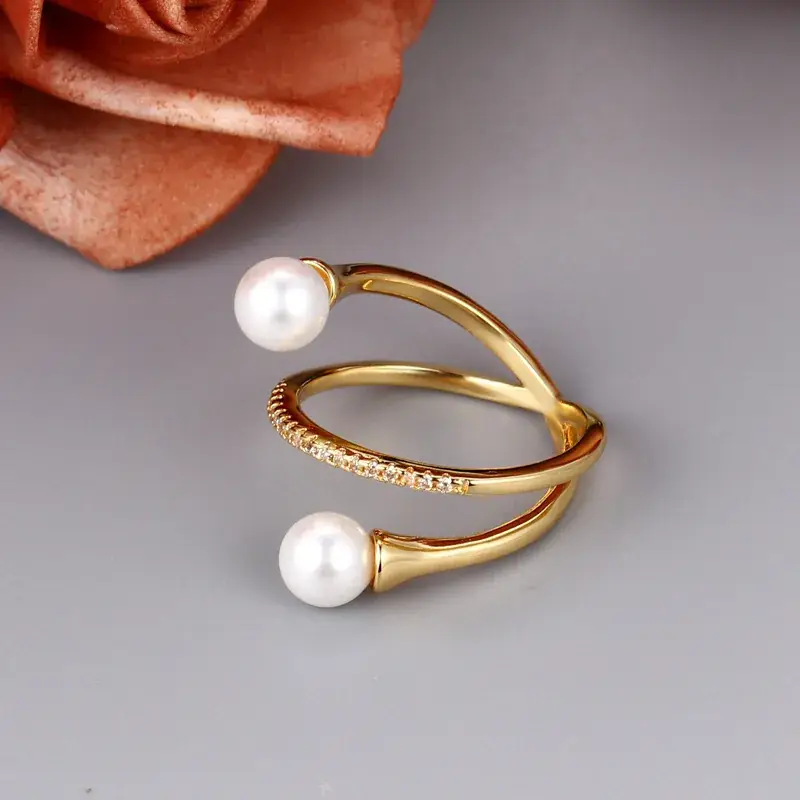 Korean Bead Cross Ring Gold Silver Double Line Fashion - Image 7