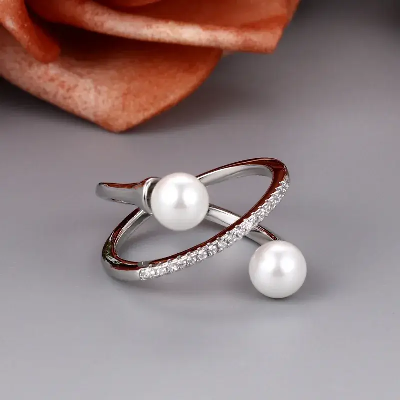 Korean Bead Cross Ring Gold Silver Double Line Fashion - Image 8