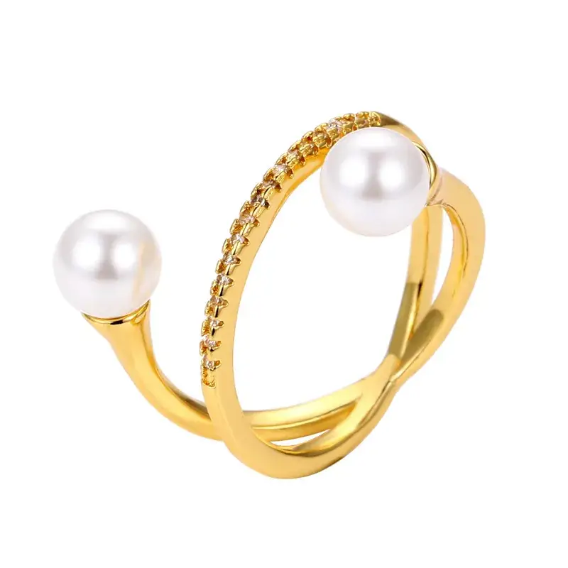 Korean Bead Cross Ring Gold Silver Double Line Fashion - Image 9
