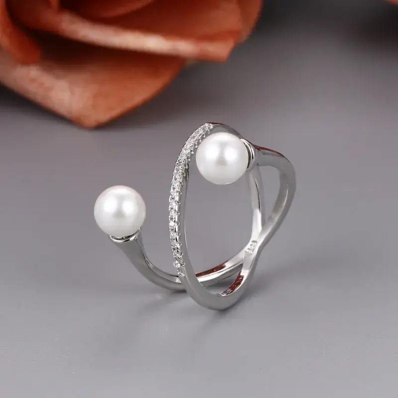 Korean Bead Cross Ring Gold Silver Double Line Fashion - Image 3
