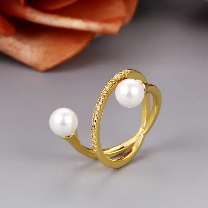 Korean Bead Cross Ring Gold Silver Double Line Fashion - Image 4