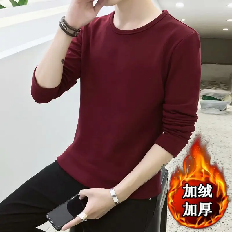 Men Maroon Fleece Lined Long Sleeve T-Shirt Large - Image 7