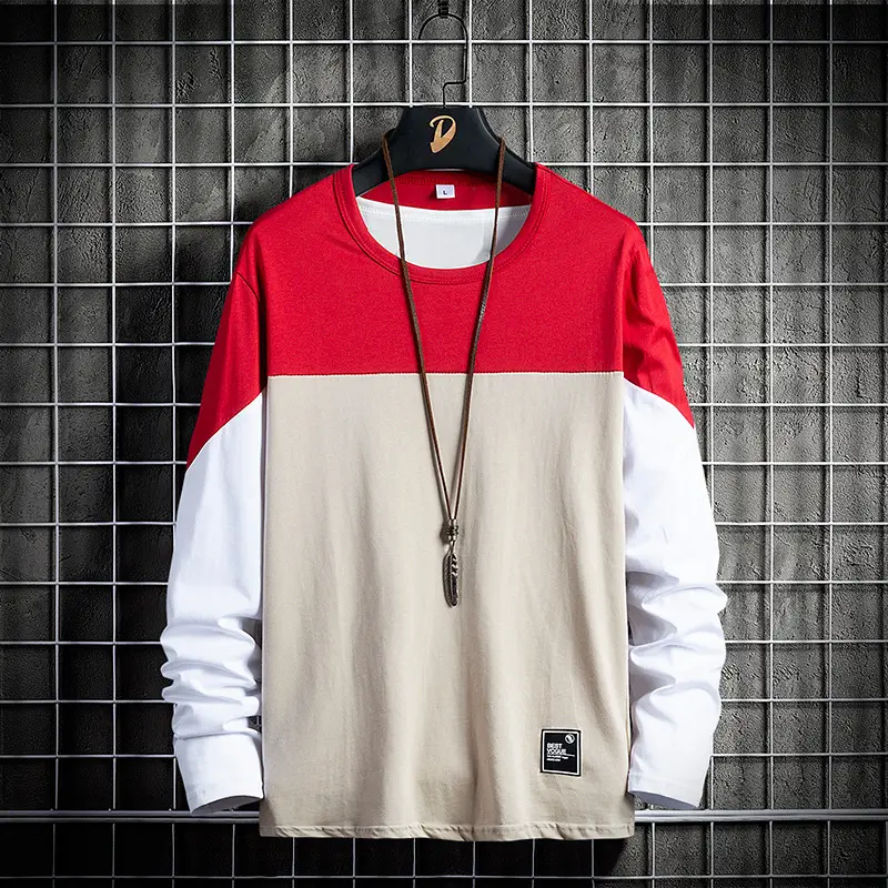 Men Pure Cotton 2025 T-Shirt Gray White Round Neck Long Sleeve - Image 4