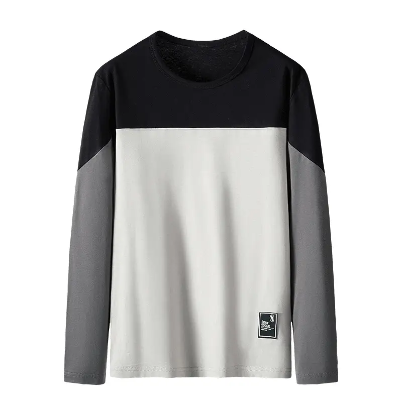 Men Pure Cotton 2025 T-Shirt Gray White Round Neck Long Sleeve - Image 6