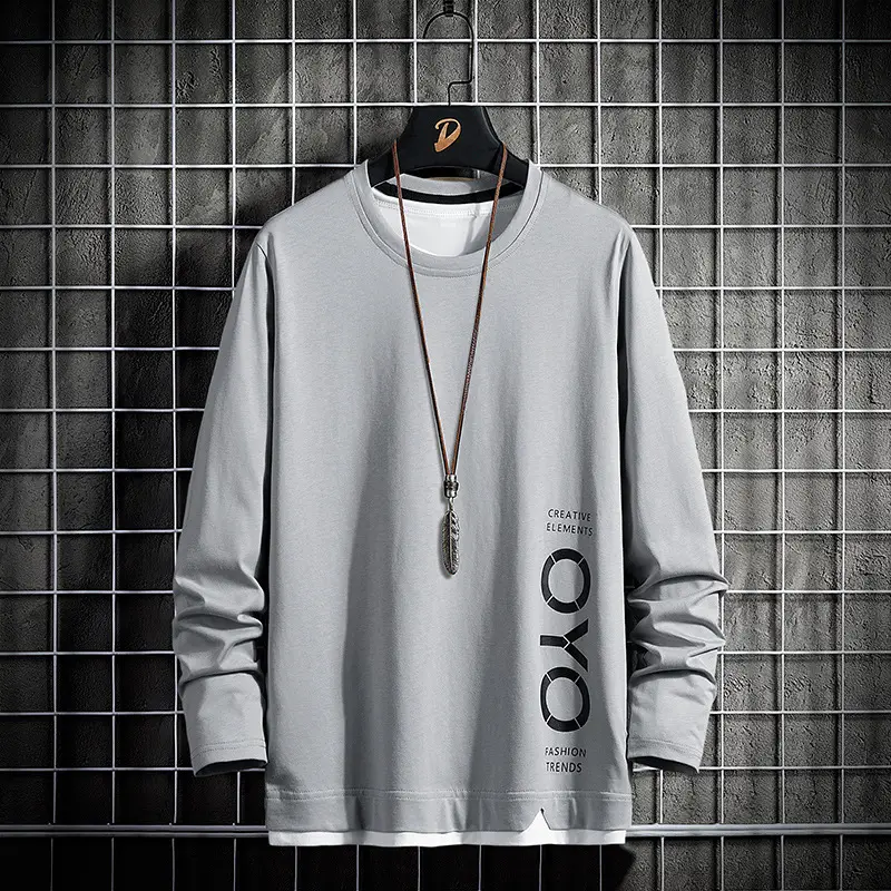 Men Pure Cotton Korean Style T-Shirt Black Long Sleeve - Image 3