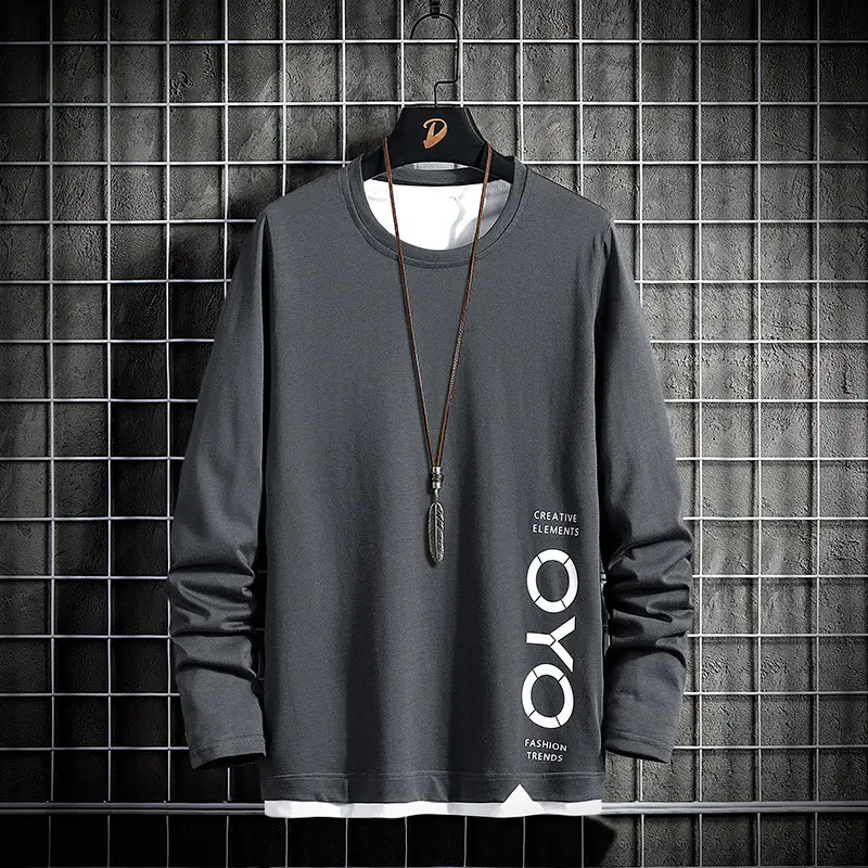 Men Pure Cotton Korean Style T-Shirt Black Long Sleeve - Image 4